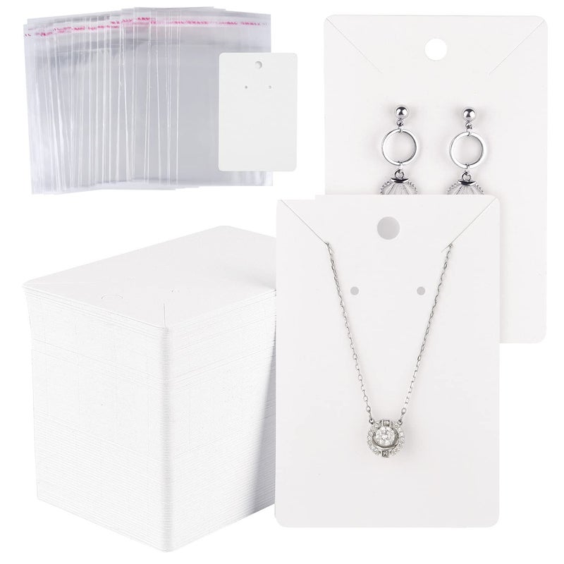 MIAHART 150 Set Earring Holder Cards Necklace Display Cards with 150pcs Bags for Selling DIY Ear Studs, Earrings and Jewelry Display (White) - Image 1